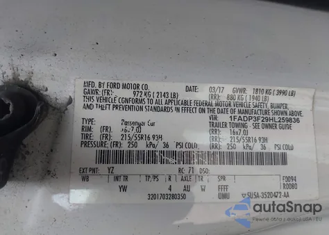 2017 Ford Focus Se из США, поврежденный, VIN 1FADP3F29HL259836